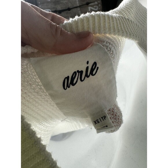 Aerie Sweater Women's X Small Beige Knit Pullover Button Front Long Sleeve - Picture 5 of 5